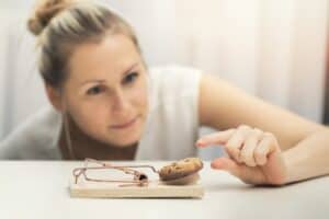 hungry woman with cookie